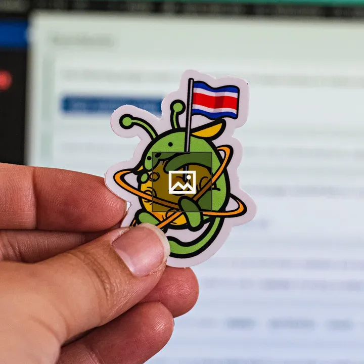 Wapuu in front of a laptop