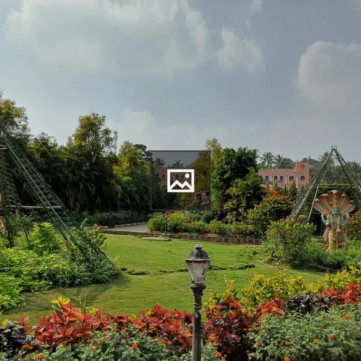 Garden scene with historic arches