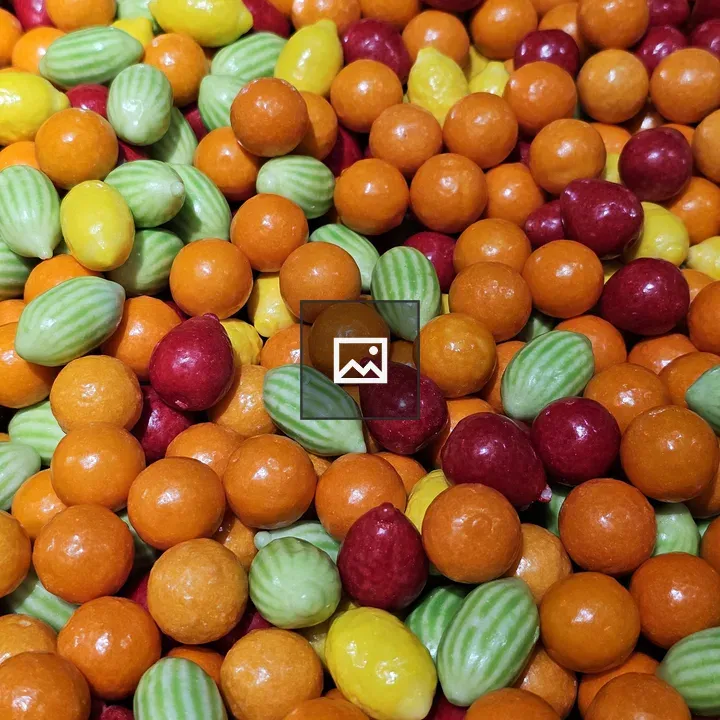 Colorful candy assortment in shapes of fruits and vegetables