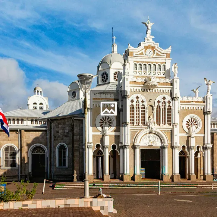 Grand church facade with statue details