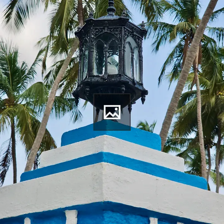 Vintage lantern on blue-white structure