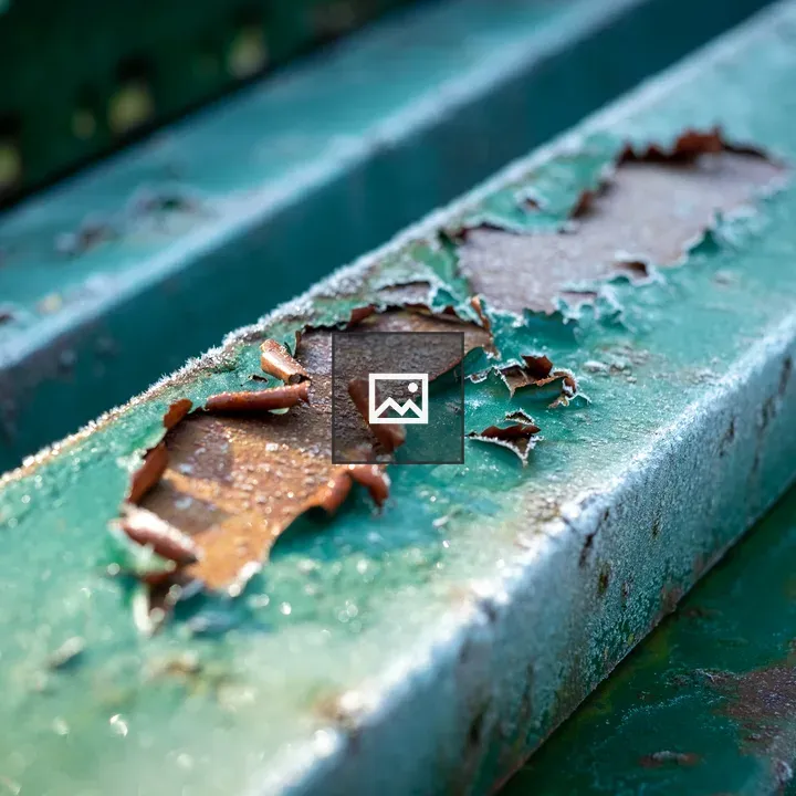 Paint peeling off frosty metal bar
