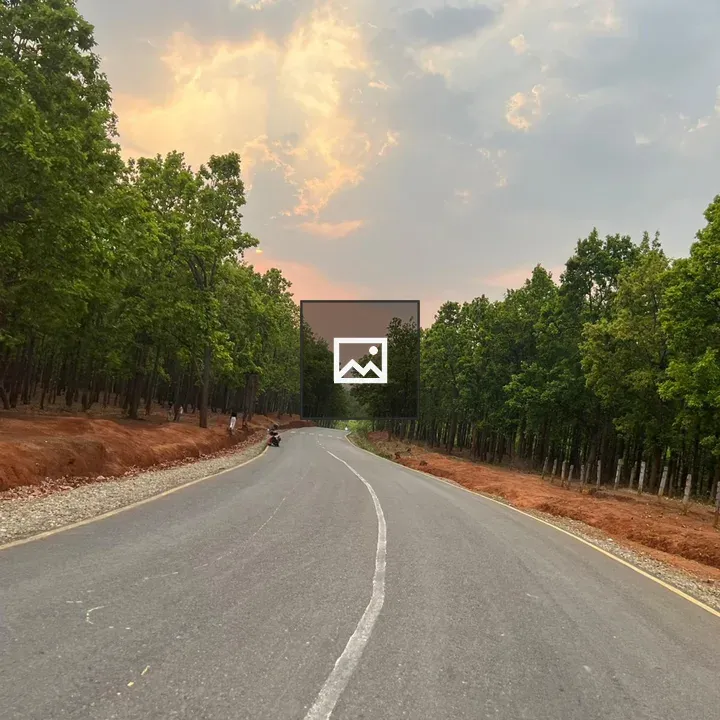 Winding road through lush landscape