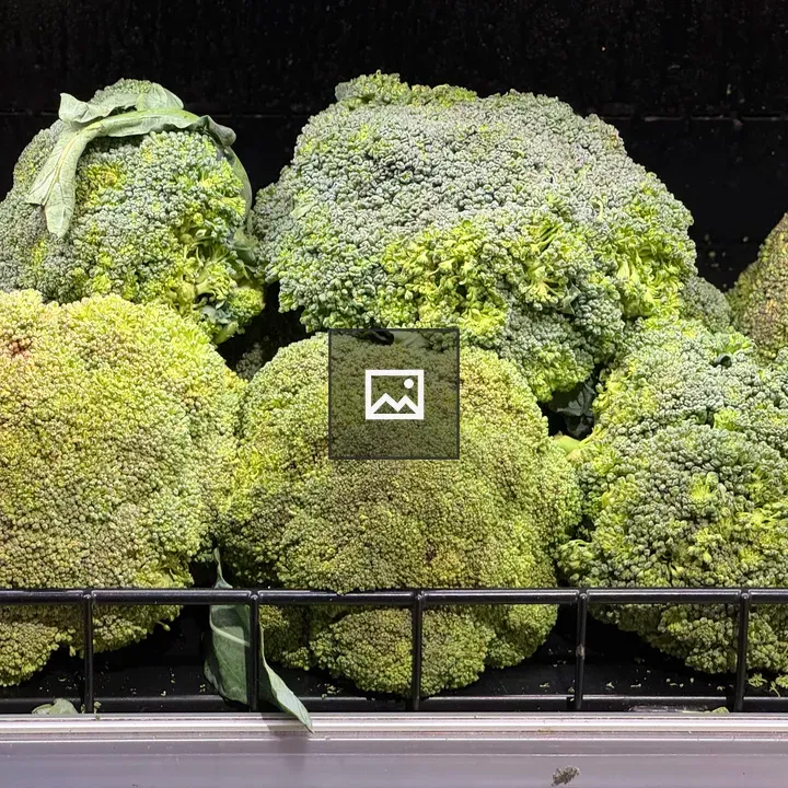 Fresh broccoli heads in store