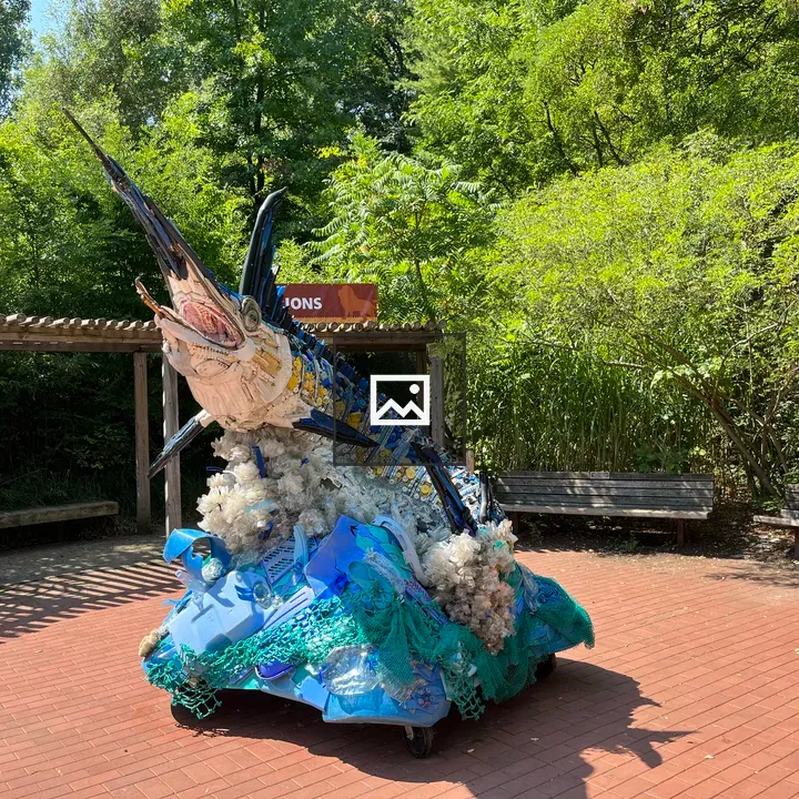 Swordfish sculpture made of trash
