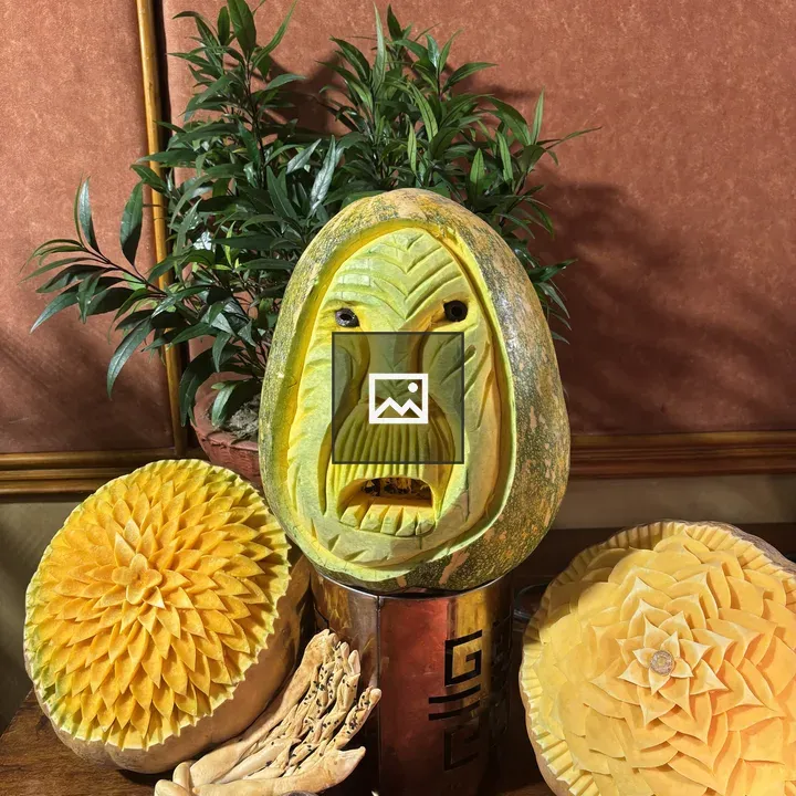 Carved fruit and vegetable display