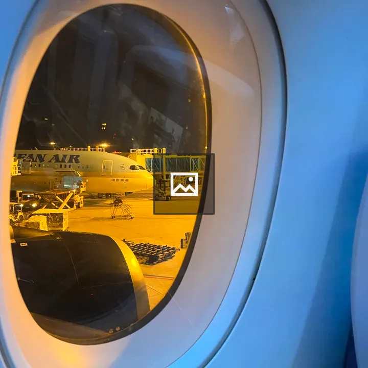 Night flight to Seoul Airbus window