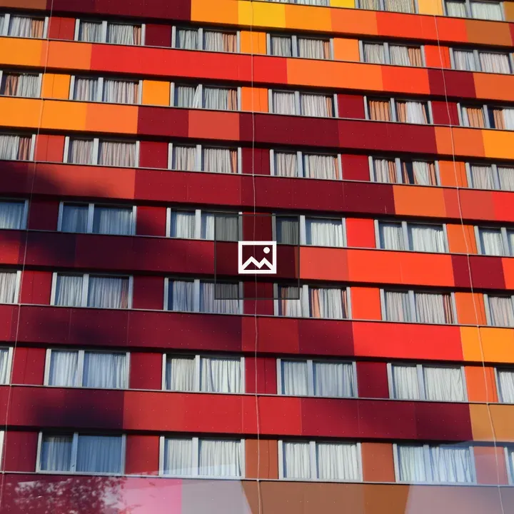Facade with Colorful Grid Panels
