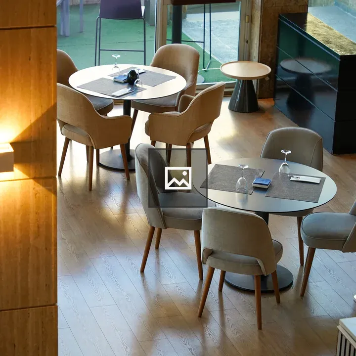 Restaurant interior with round tables