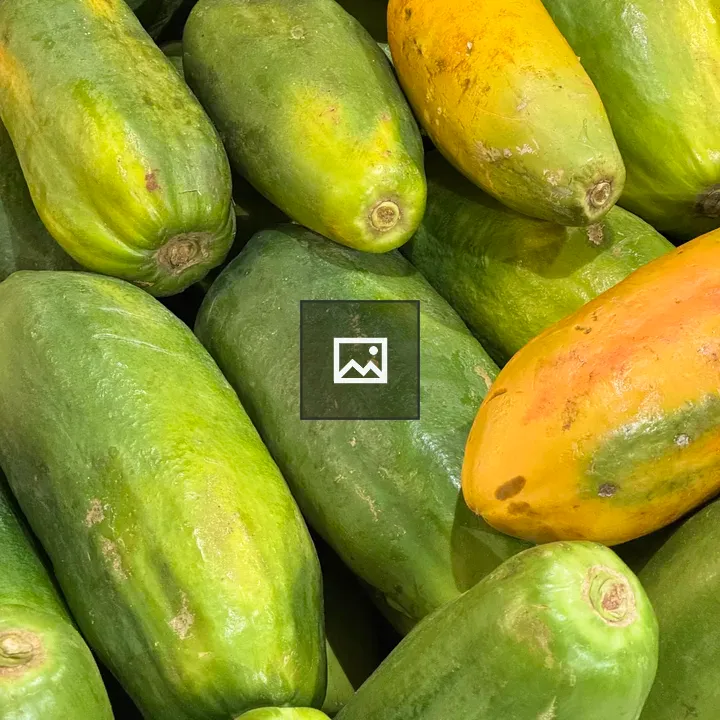 Pile of papayas with green skins