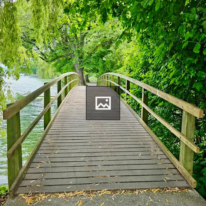 Wooden bridge amid lush greenery