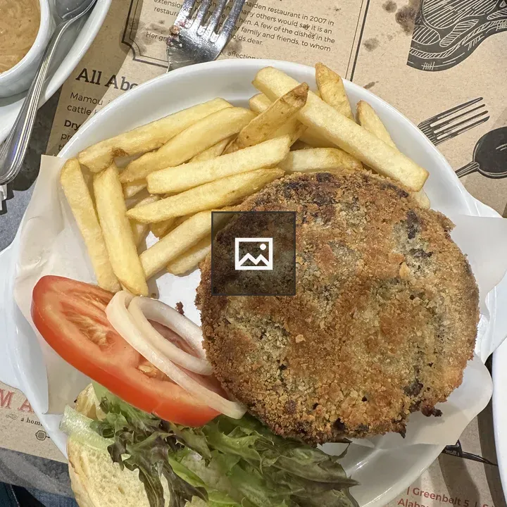 Plate with burger and fries