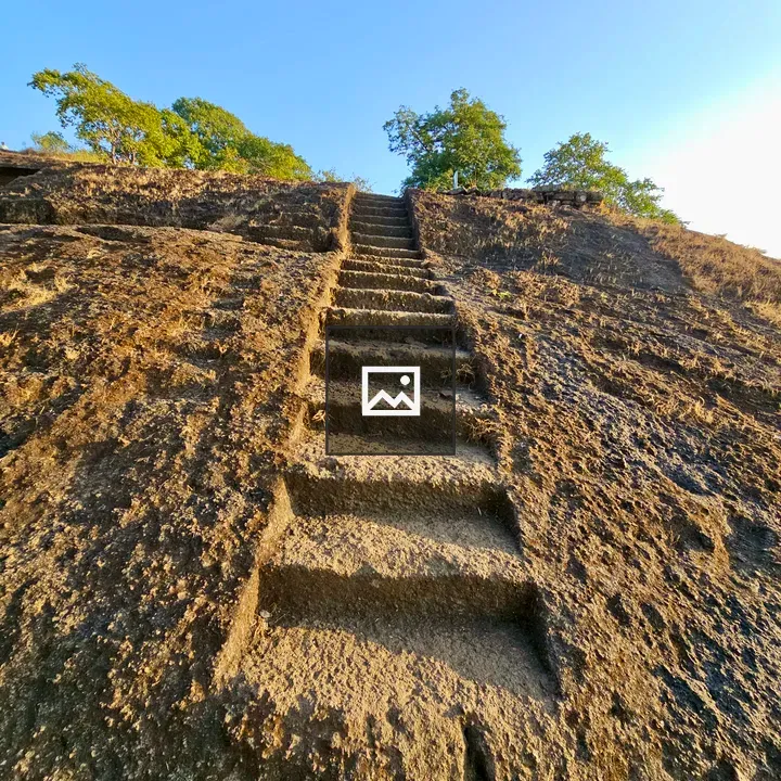 Ancient rock steps at Kanheri Caves