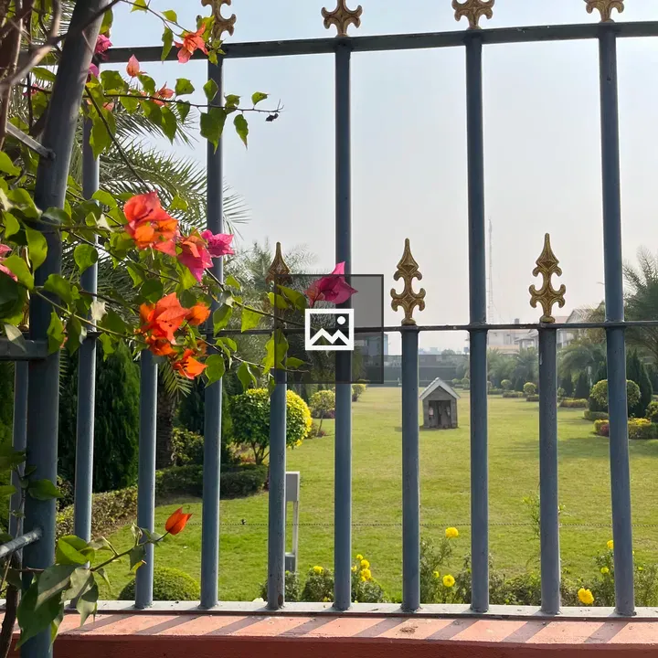 View through wrought-iron fence