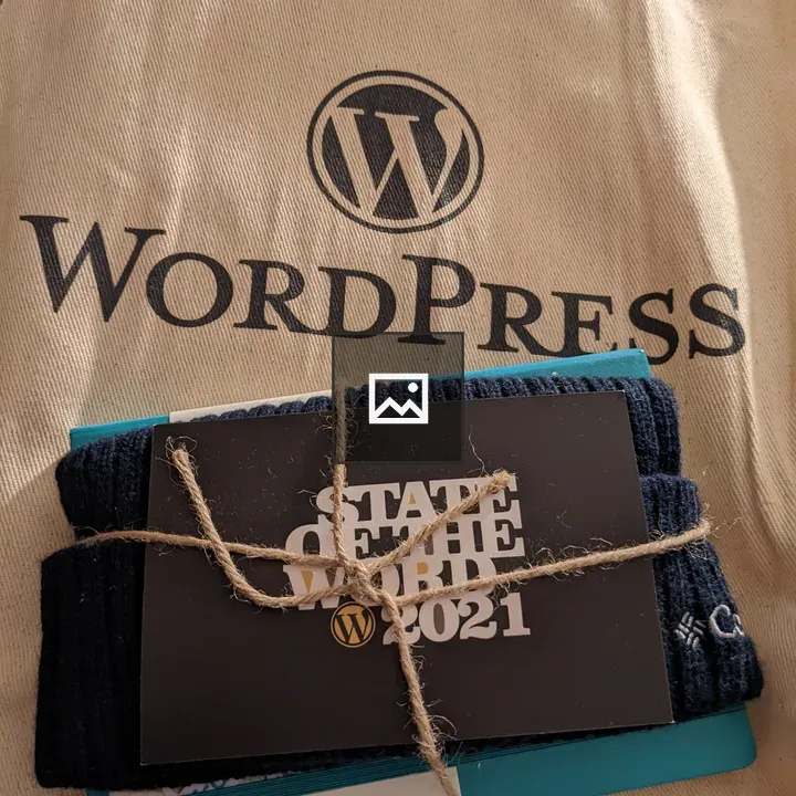 Tote bag and hat with WordPress logos