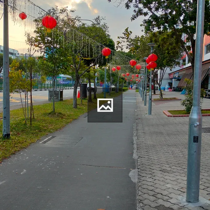Street with red lanterns and lights