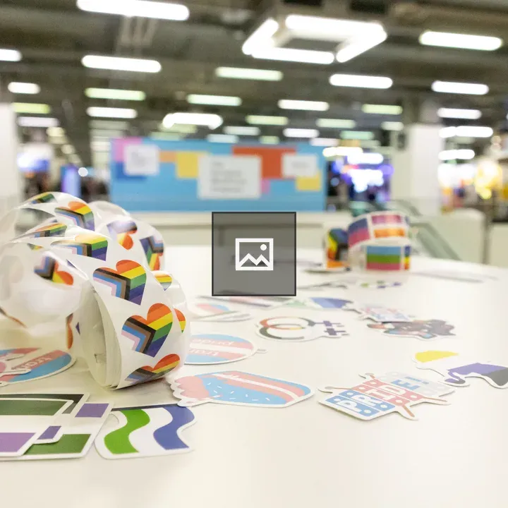 White table with pride stickers