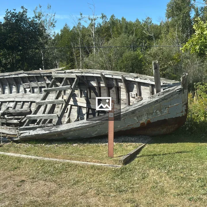 Old wooden rescue boat on display