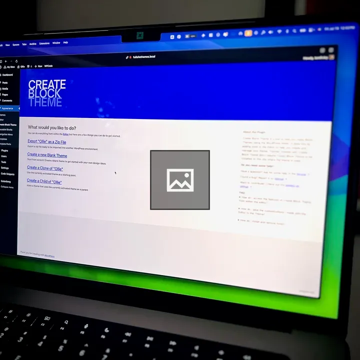 Macbook Pro on riser with WordPress plugin splash