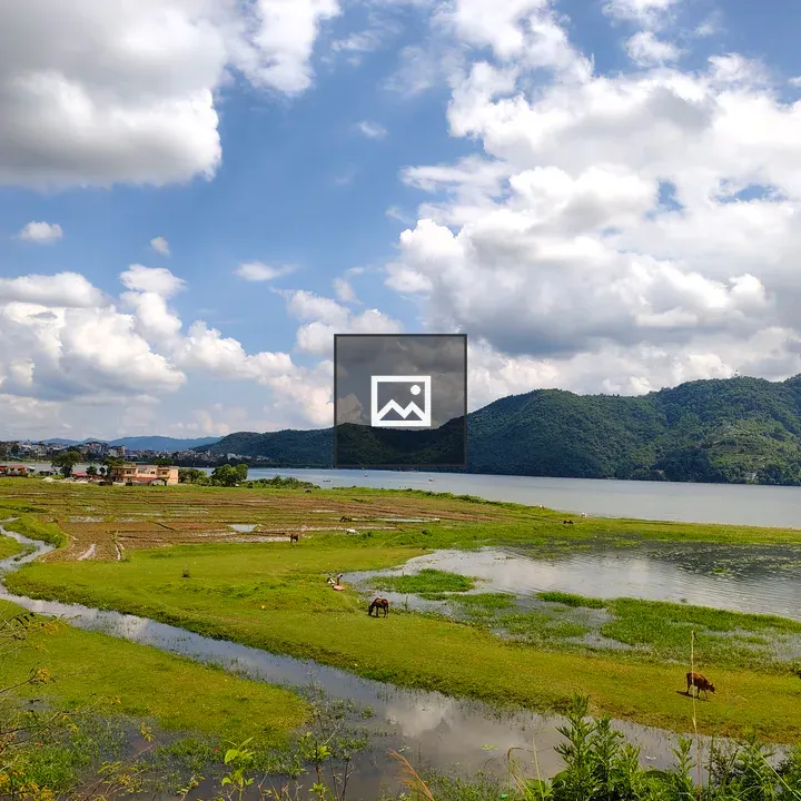 Lake landscape with greenery and hills