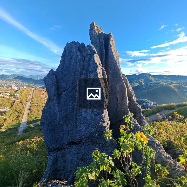 Jagged rock formation foreground