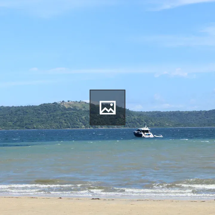 Sandy Beach Scene with Motorboat