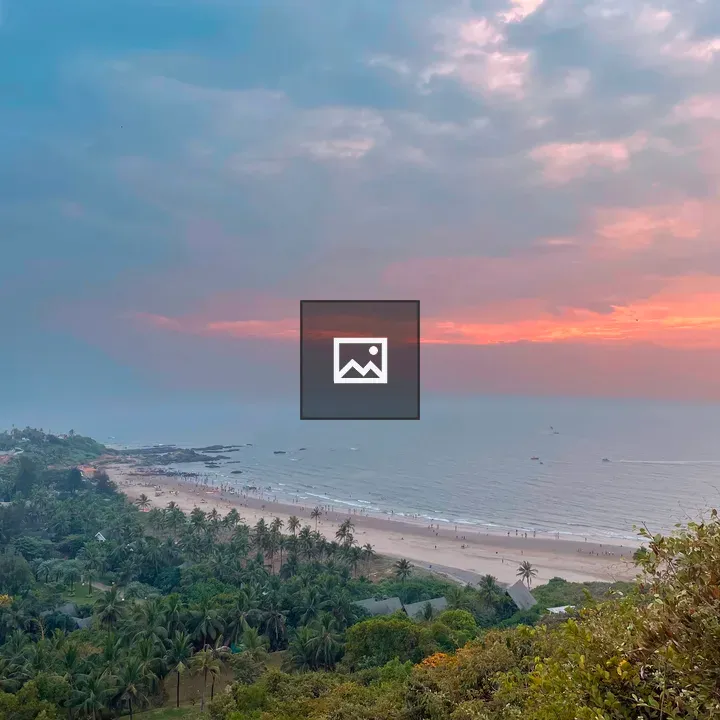 Sunset over pink sky beach