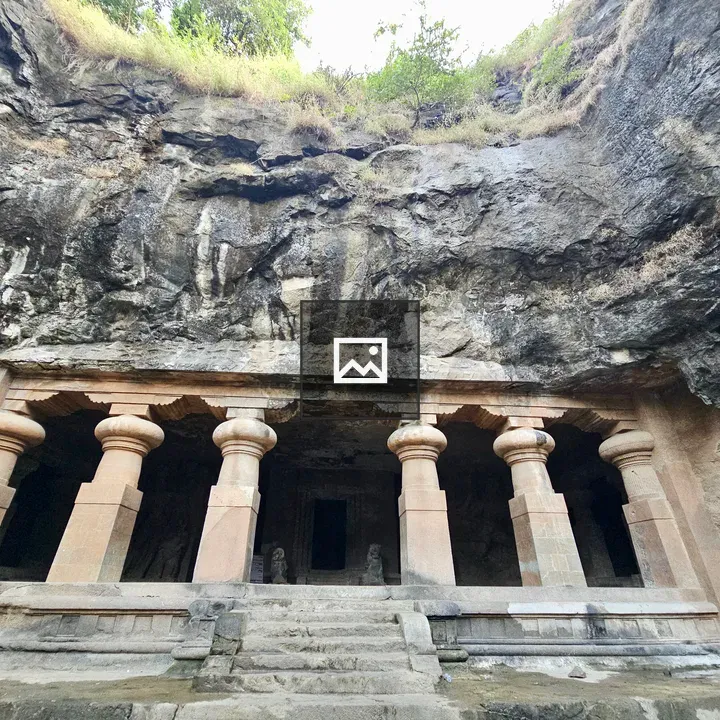Rock-cut temple facade at Elephanta Caves
