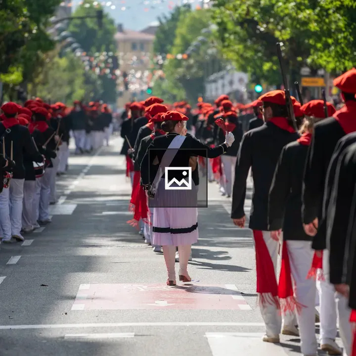 Basque parade procession woman lead