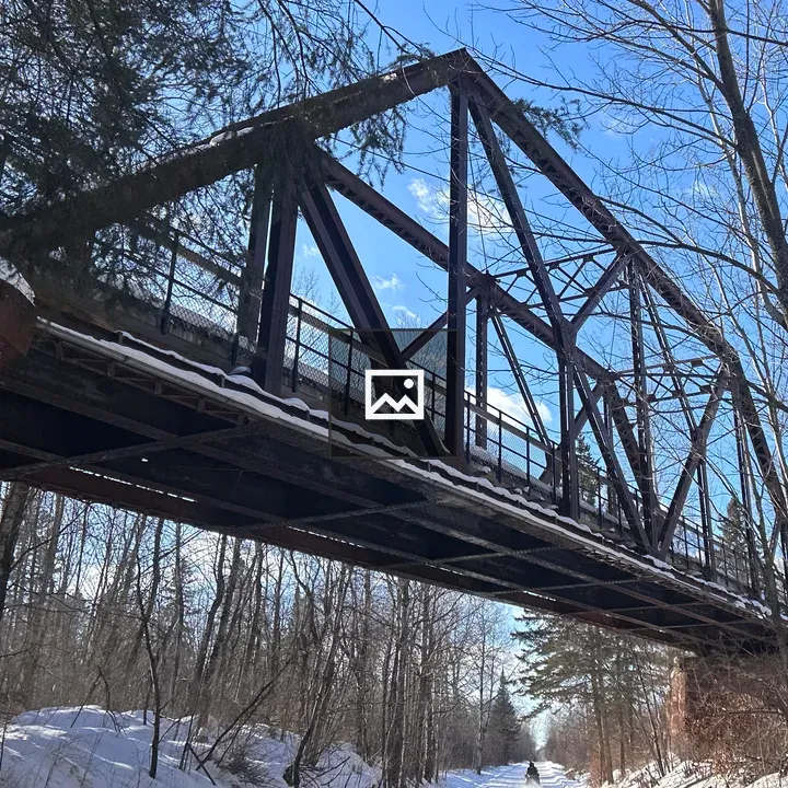 Railroad bridge in snowy woods