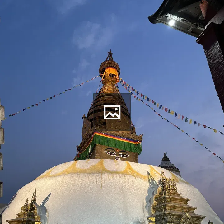 Stupa with Golden Finial and Prayer Flags