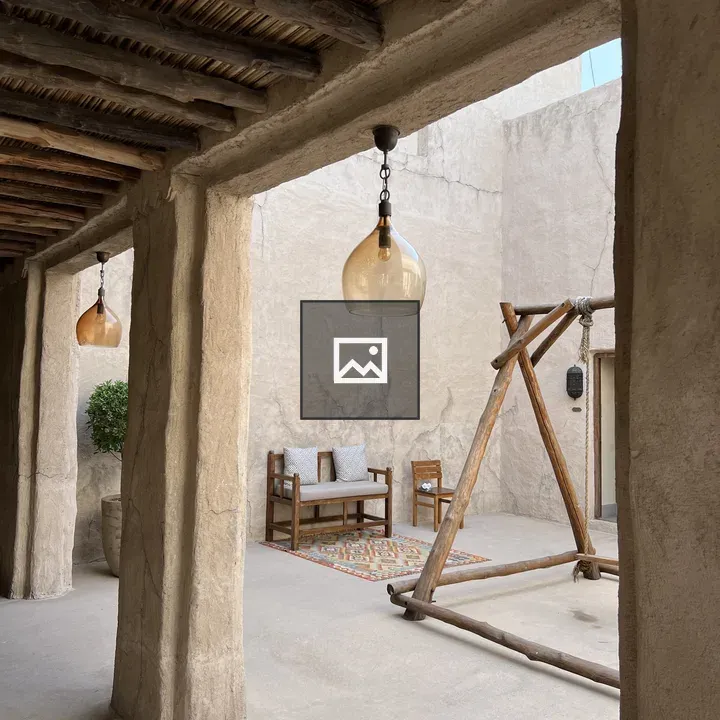 Two pendant lights in courtyard