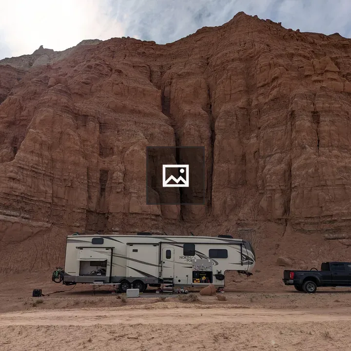 Boondocking camper in desert