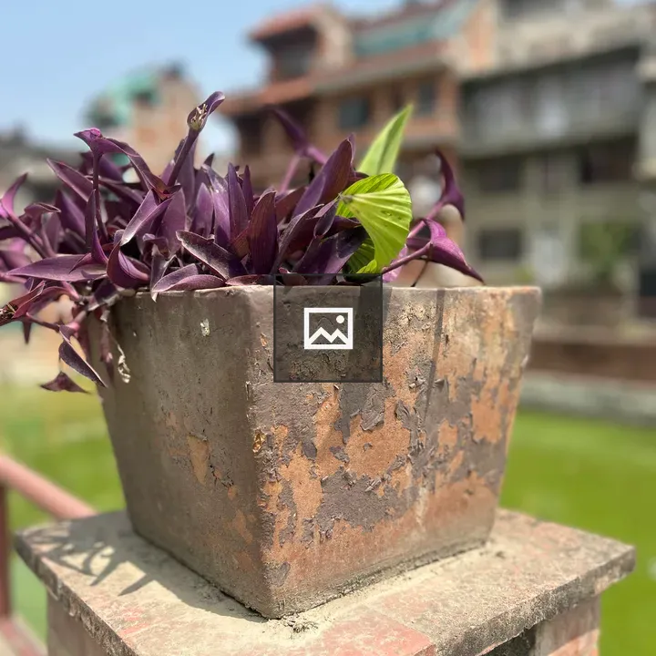 Weathered planter on brick pillar