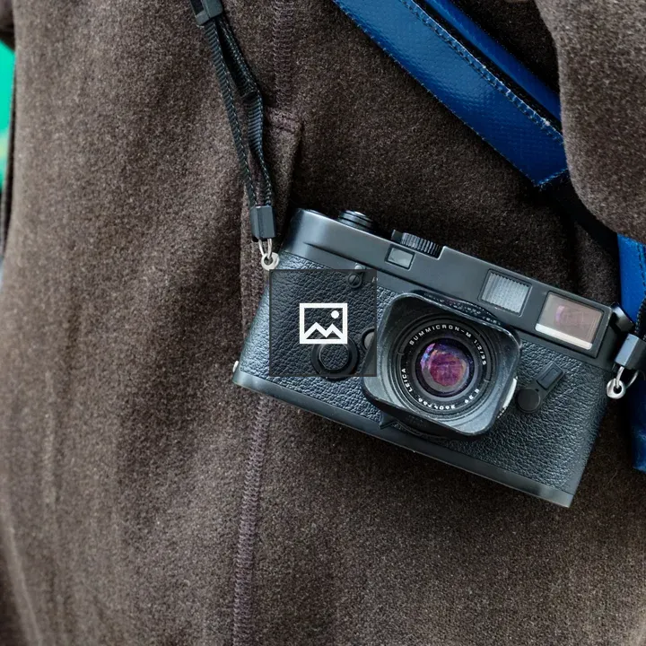 Close-up of black rangefinder camera
