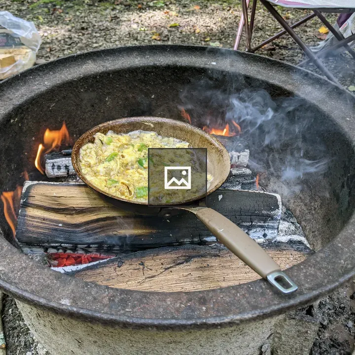 Eggs and peppers in a pan