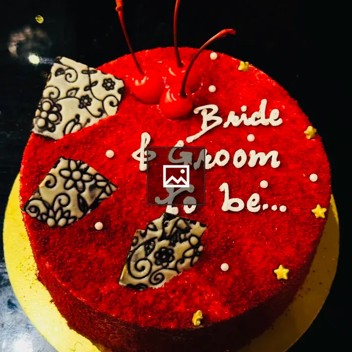 Red Velvet Cake with Bride and Groom to Be
