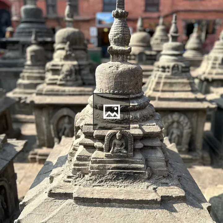 Stupas in Gray and Red Portrait