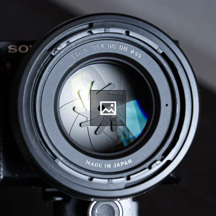 Closeup of a black camera lens