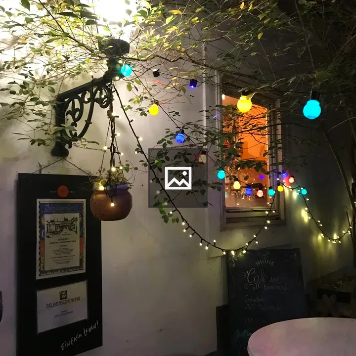 Fairy lights in Vienna cafe garden