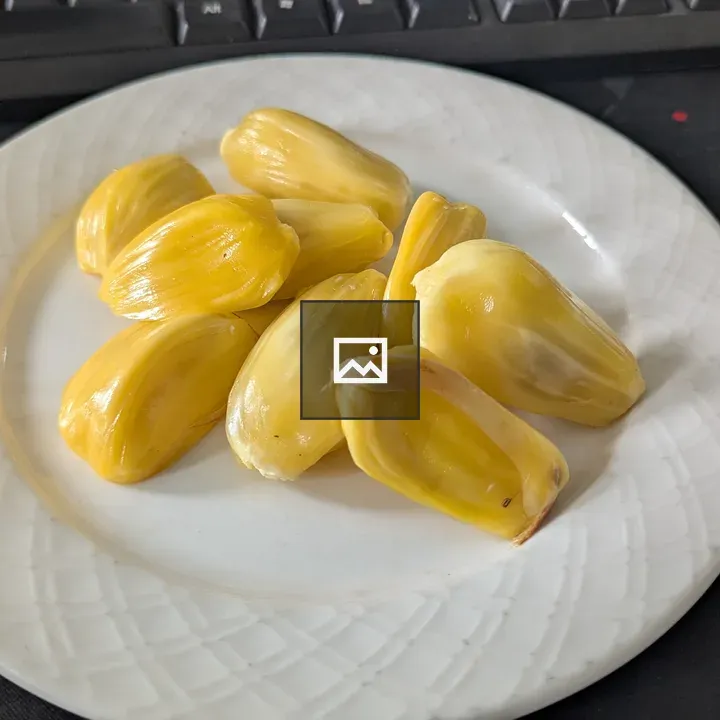 Jackfruit bulbs on a white saucer