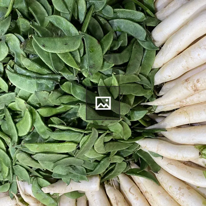 Green beans and white radishes on display