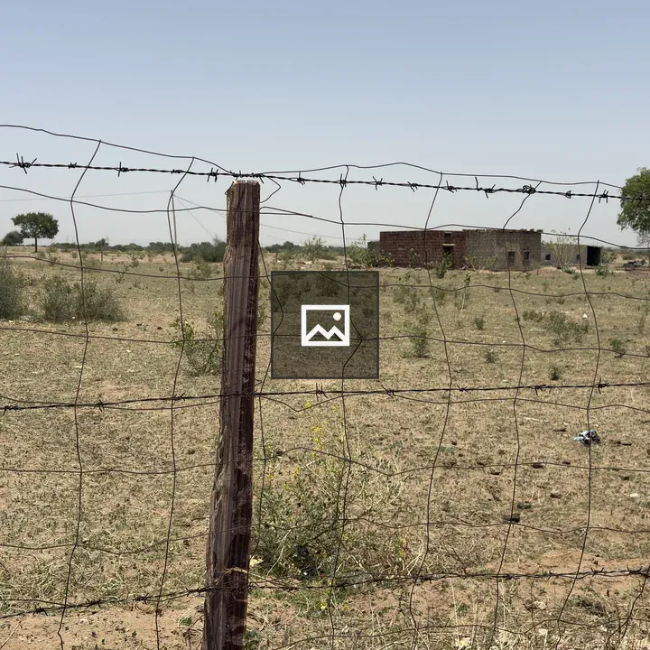 Barbed wire fence over dry field