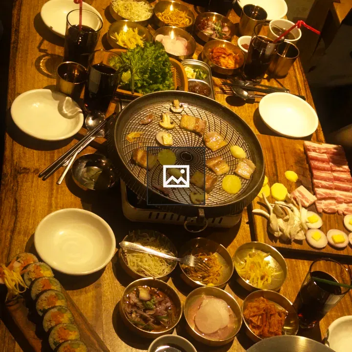 Overhead Korean BBQ Spread