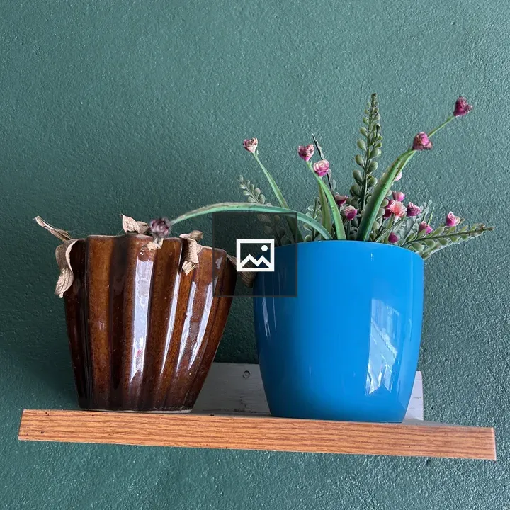 Wooden shelf with two pots