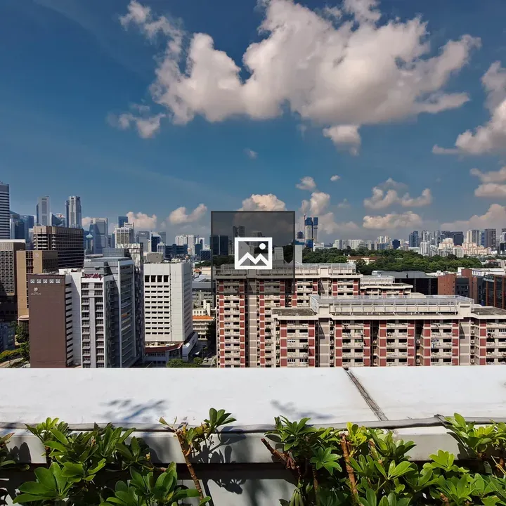 Panoramic city skyline from rooftop