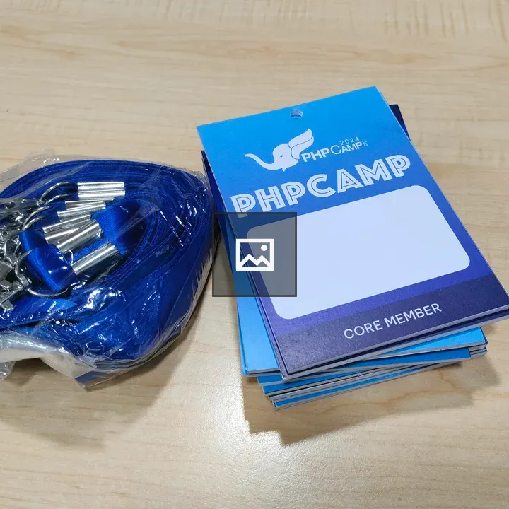 Attendee card and lanyard on table