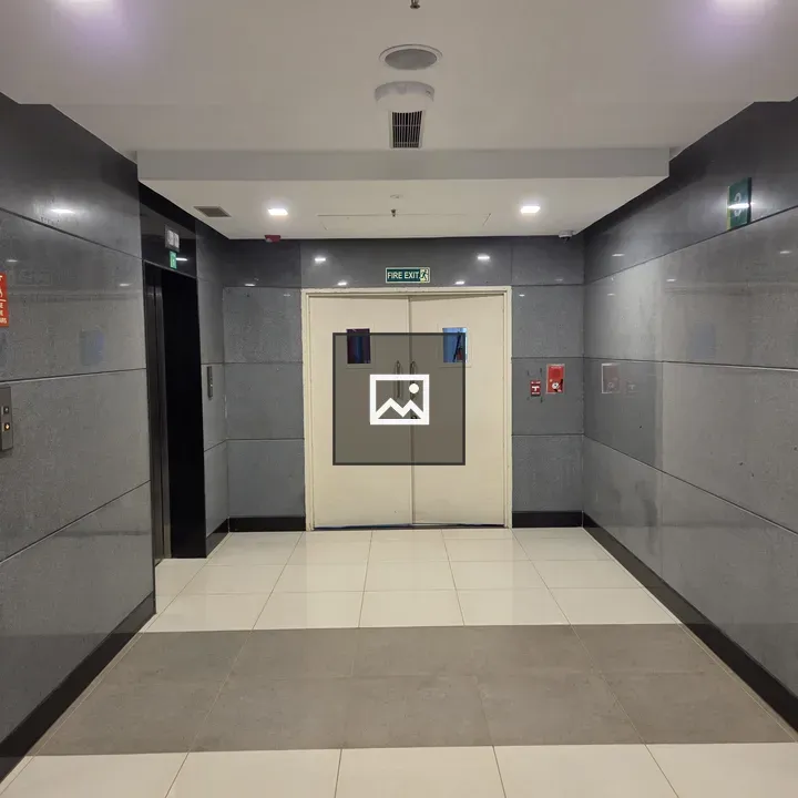 Hallway with double fire exit doors