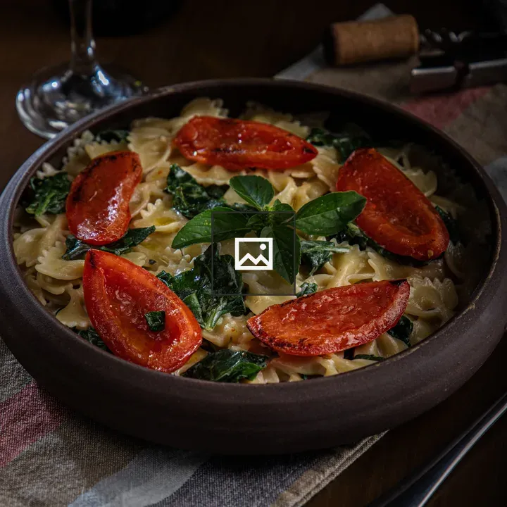 Farfalle with tomatoes dish