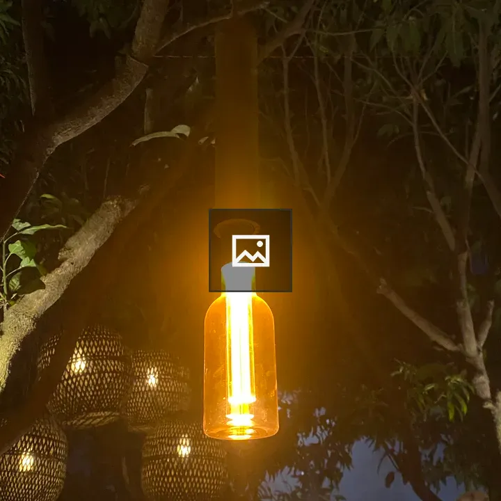Glowing vintage bulb hanging from a tree